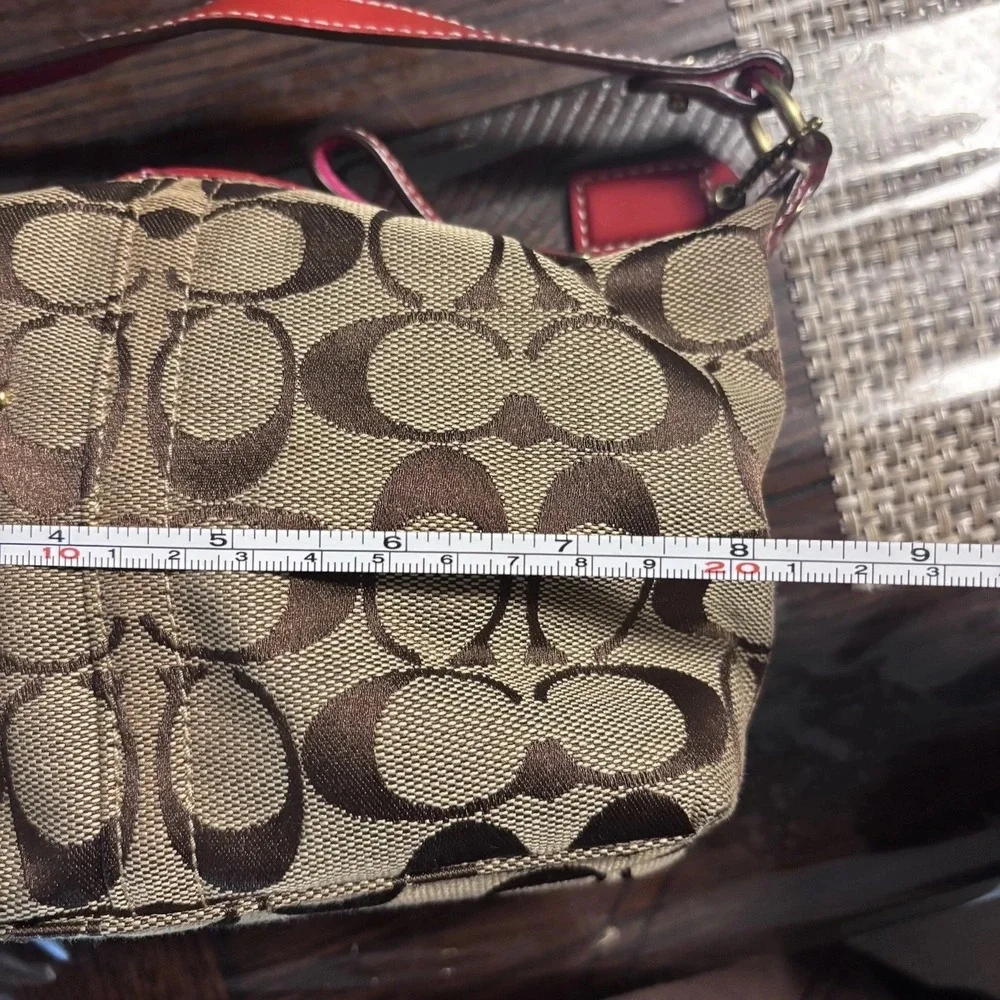 Vtg Coach Mini Pouch Signature Red Brown Flower Handbag Rare Signature Y2K